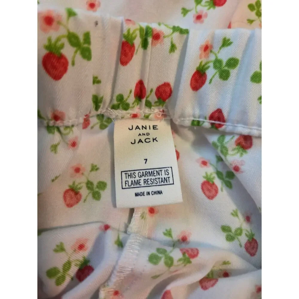 Janie and Jack White Strawberry Good Night Ruffle Pajama Set size 7